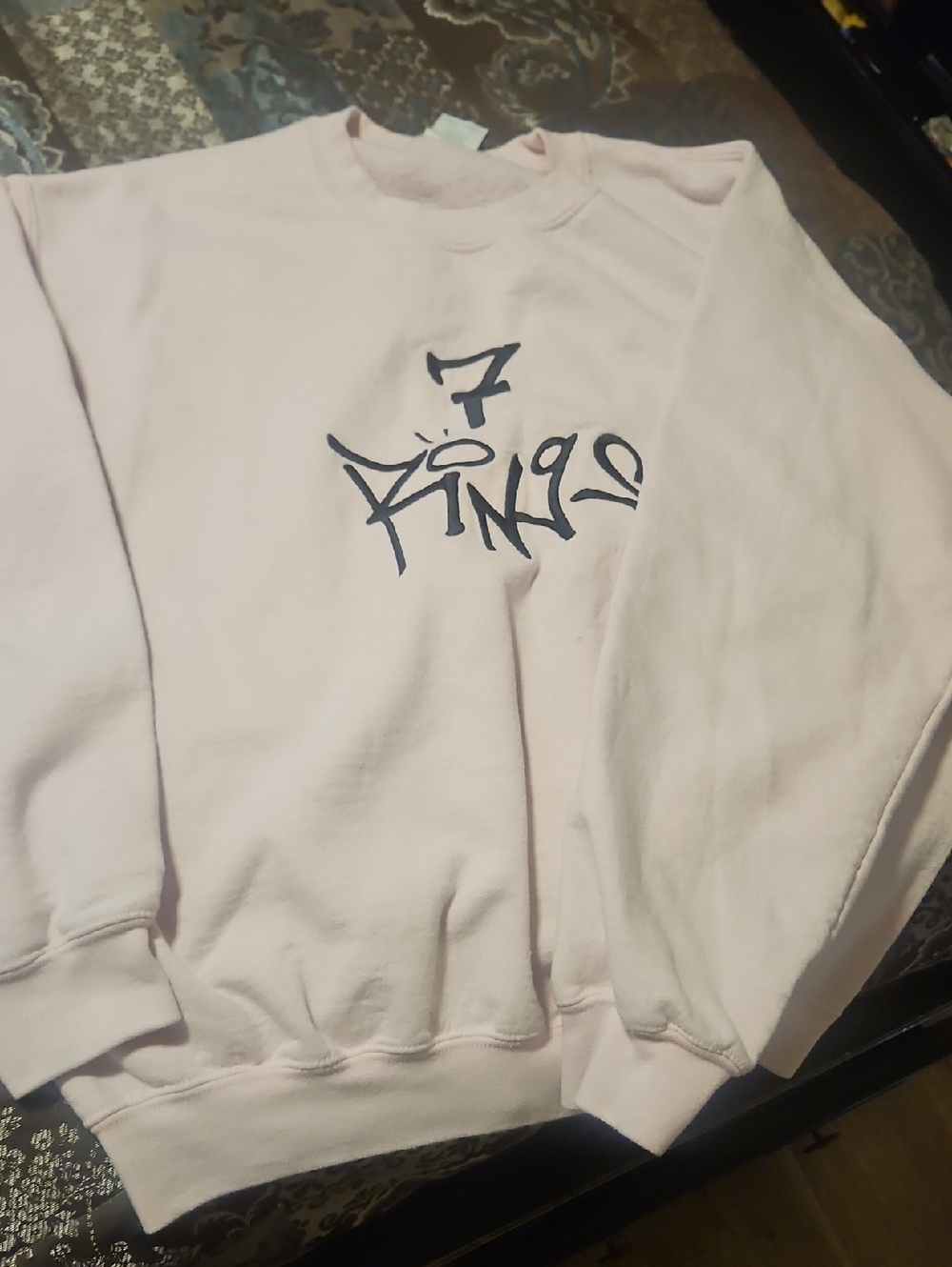 Gildan Pale Pink Crewneck Sweatshirt with Black Script Graphic
